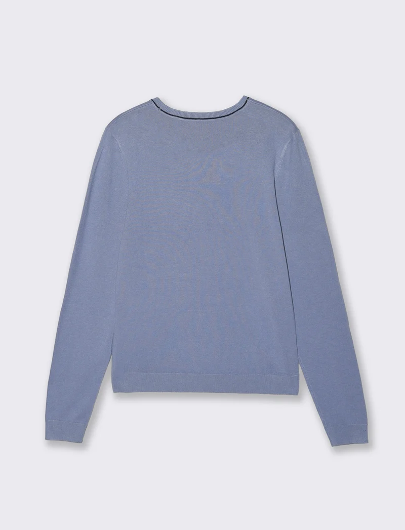 Pullover manica lunga con collo costina - Denim