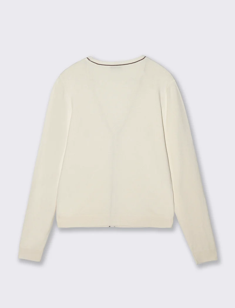 Cardigan manica lunga con scollo a V - Avorio