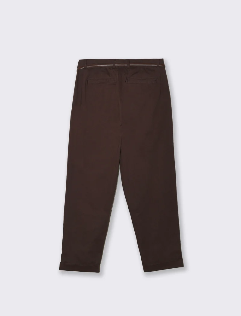 Pantalone Chino con Cintura e Risvolti - Moro