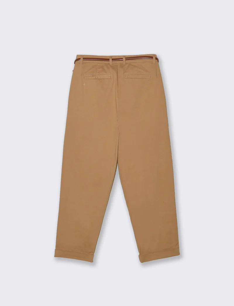 Pantalone Chino con Cintura e Risvolti - Cammello