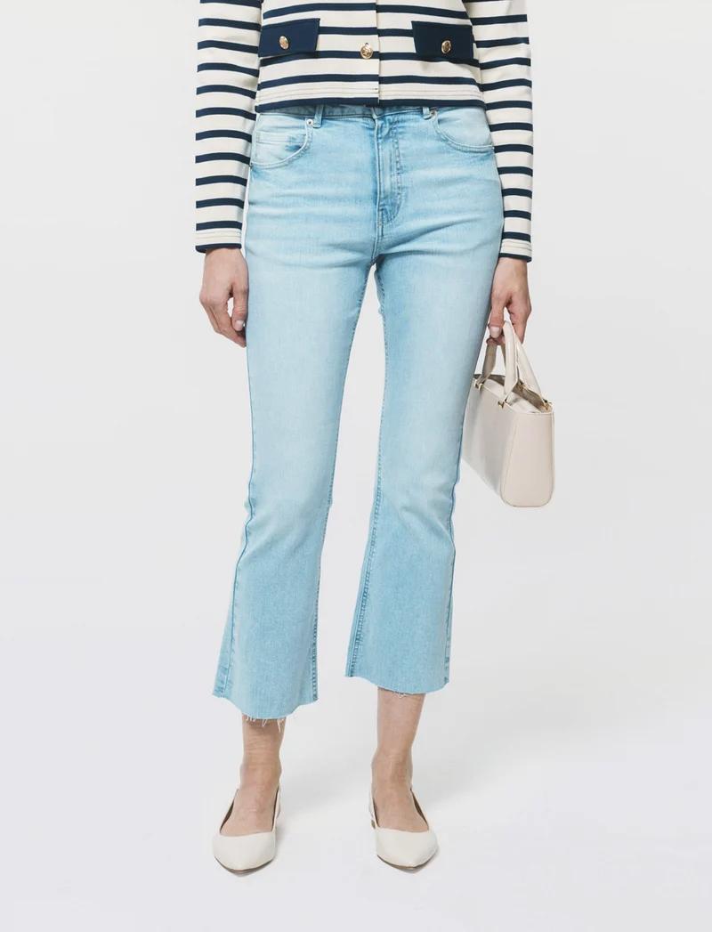 Jeans Mini Flare con Chiusura a Zip - Denim