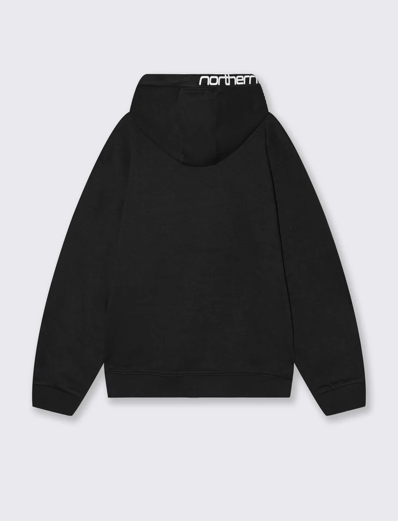 FELPA BOXY FIT CON CAPPUCCIO E STAMPA - Nero