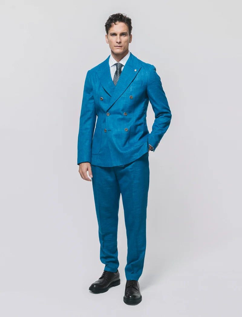 Blazer Doppio Petto Formal Fit Elegante - Bluette