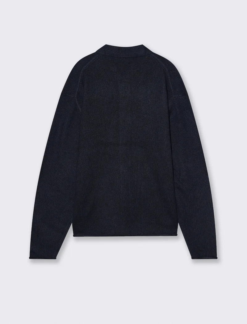 CARDIGAN IN MAGLIA CON COLLO CAMICIA - Blu