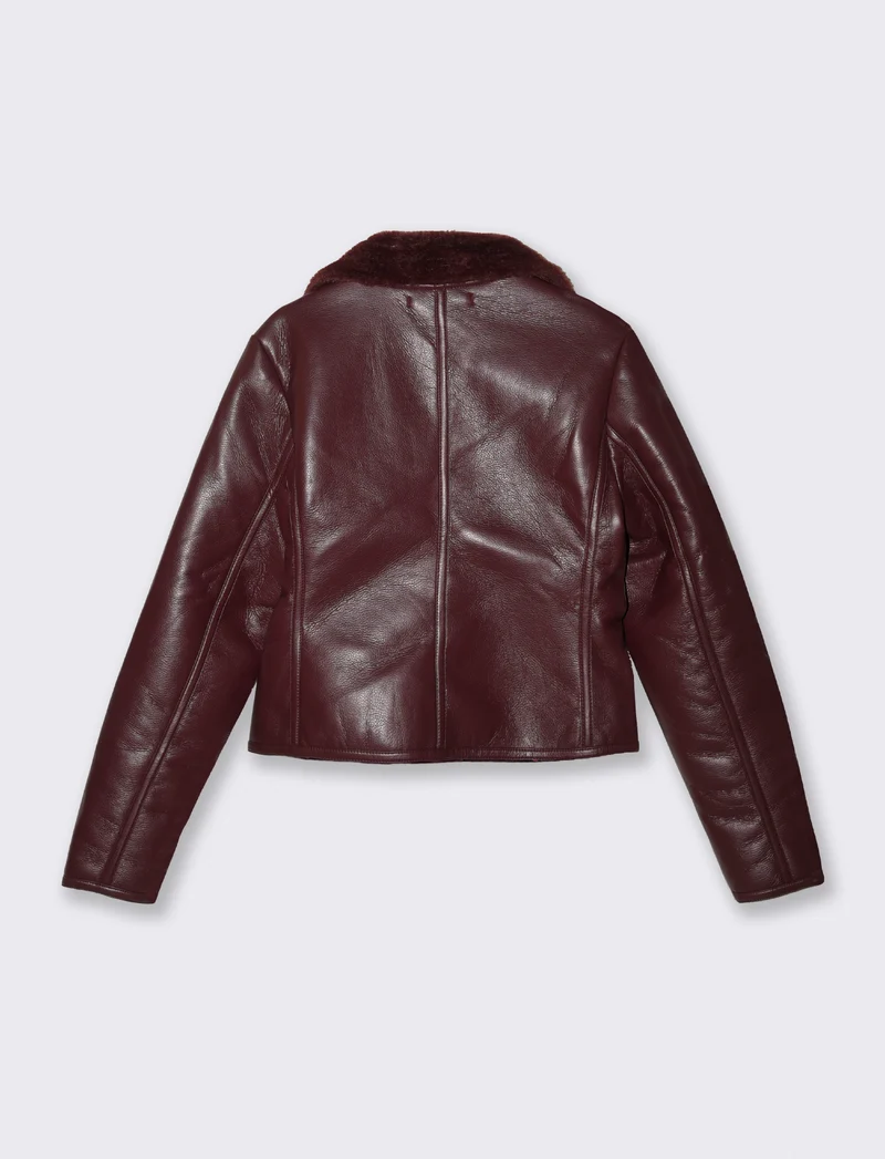 GIUBBOTTO MODELLO CHIODO CON INTERNO IN TESSUTO EFFETTO SHEARLING - Bordeaux