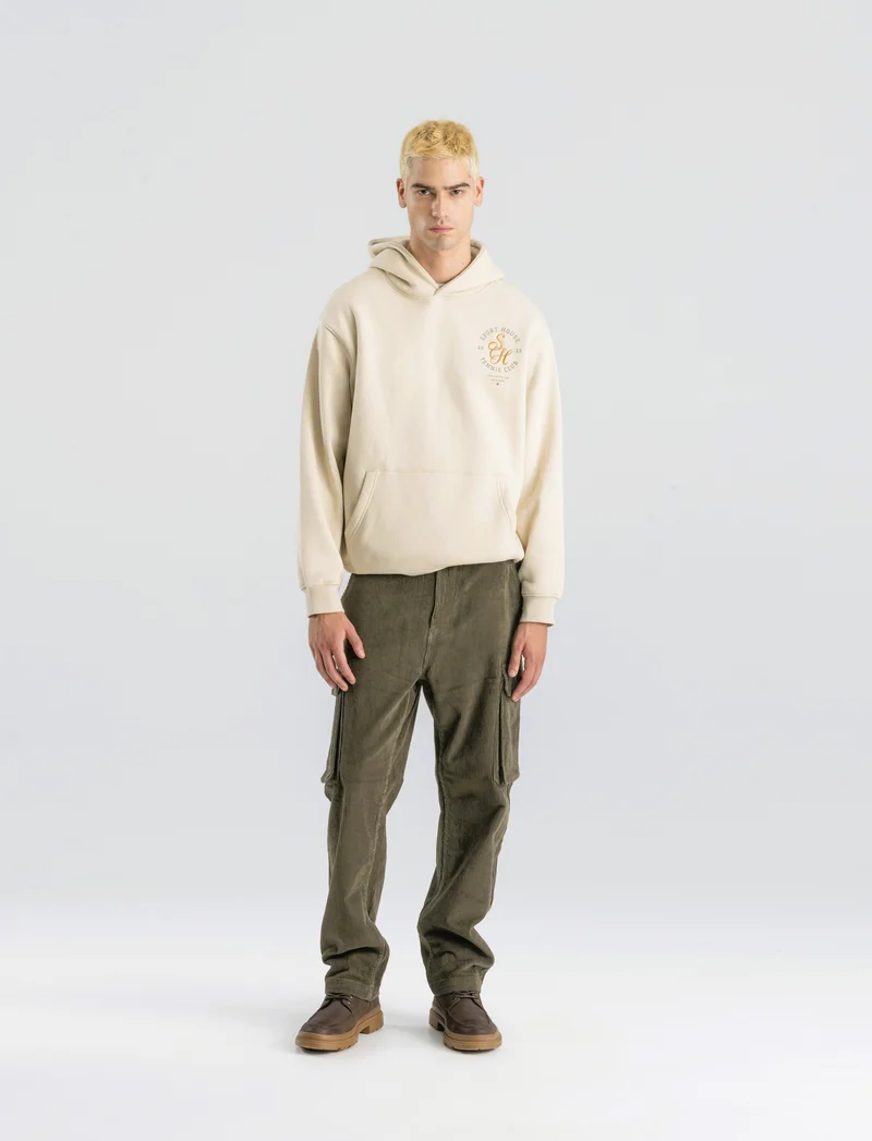 FELPA CON CAPPUCCIO , STAMPE E RICAMI - Beige