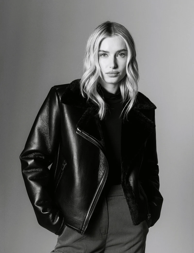 GIUBBOTTO MODELLO CHIODO CON INTERNO IN TESSUTO EFFETTO SHEARLING - Nero