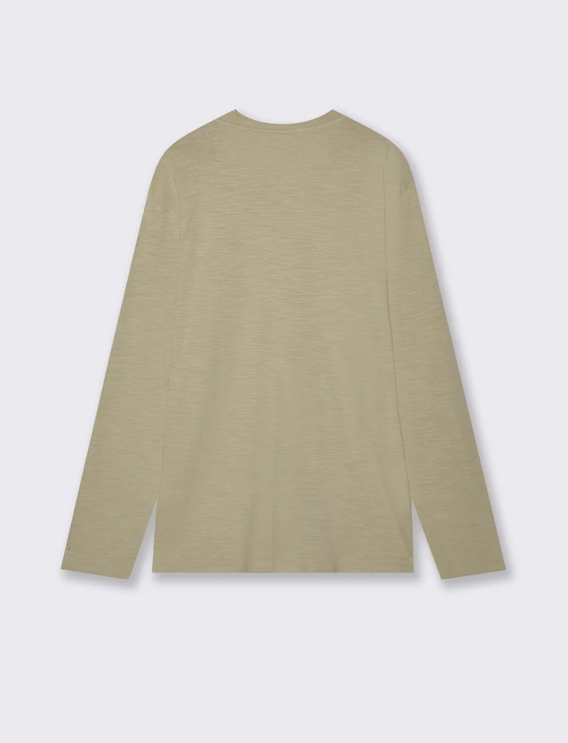 T-Shirt Girocollo Maniche Lunghe Cotone - Grigio stone