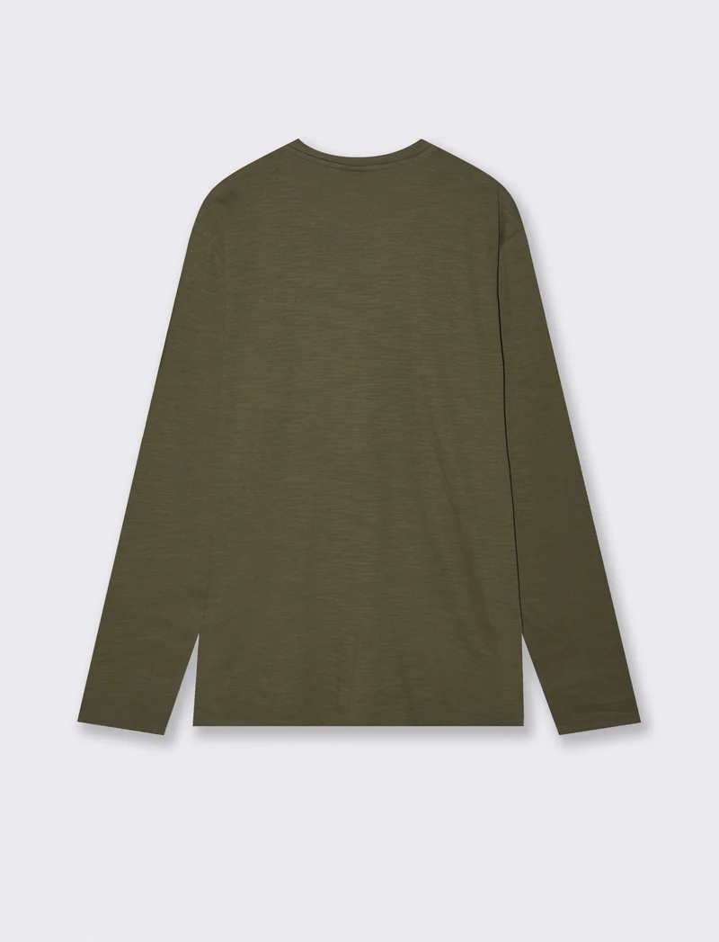 T-Shirt Girocollo Maniche Lunghe Cotone - Verde militare
