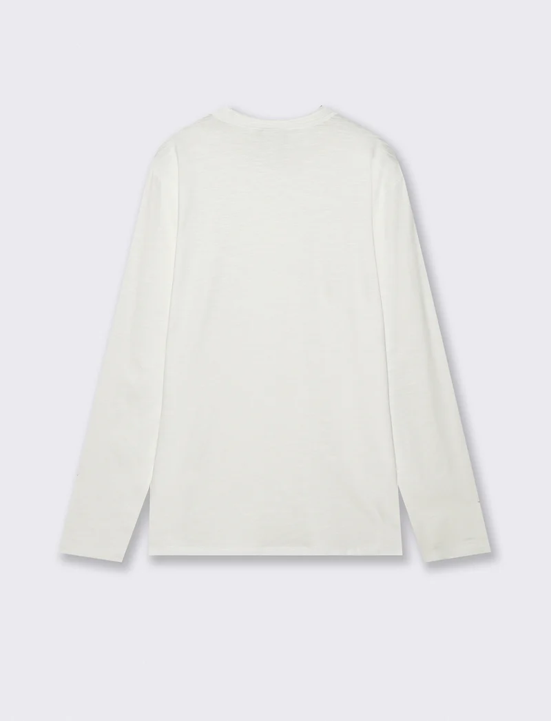 T-Shirt Girocollo Maniche Lunghe Cotone - Bianco