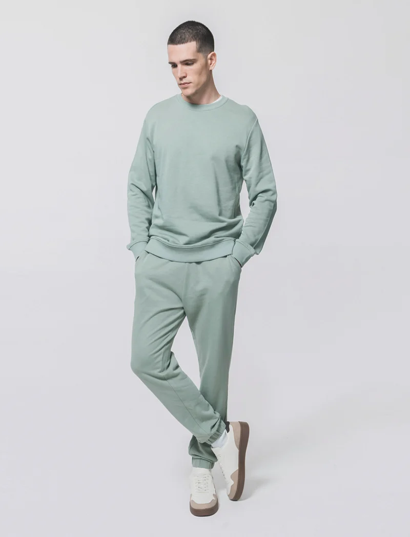 Pantaloni Jogger Basic in Felpa con Tasche - Verde salvia