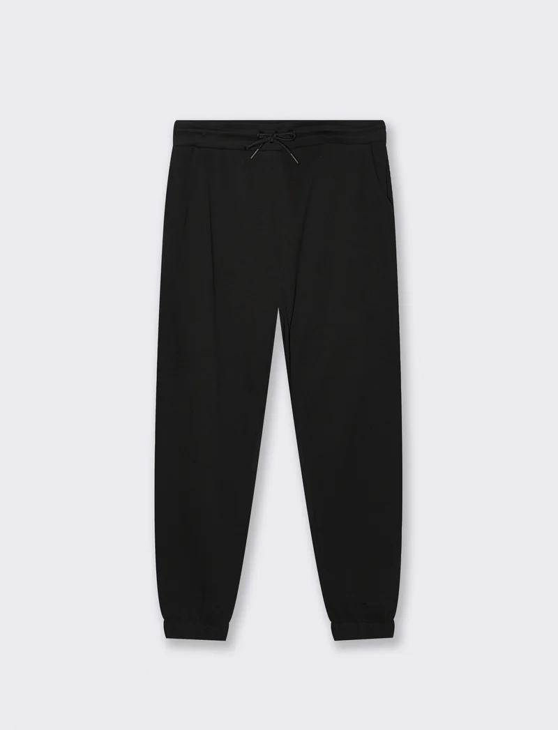 Pantaloni Jogger Basic in Felpa con Tasche - Nero