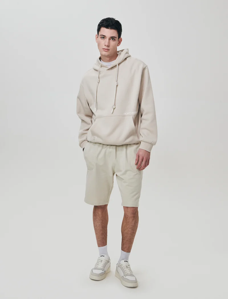 FELPA BOXY FIT CON CAPPUCCIO E STAMPA - Grigio ghiaccio