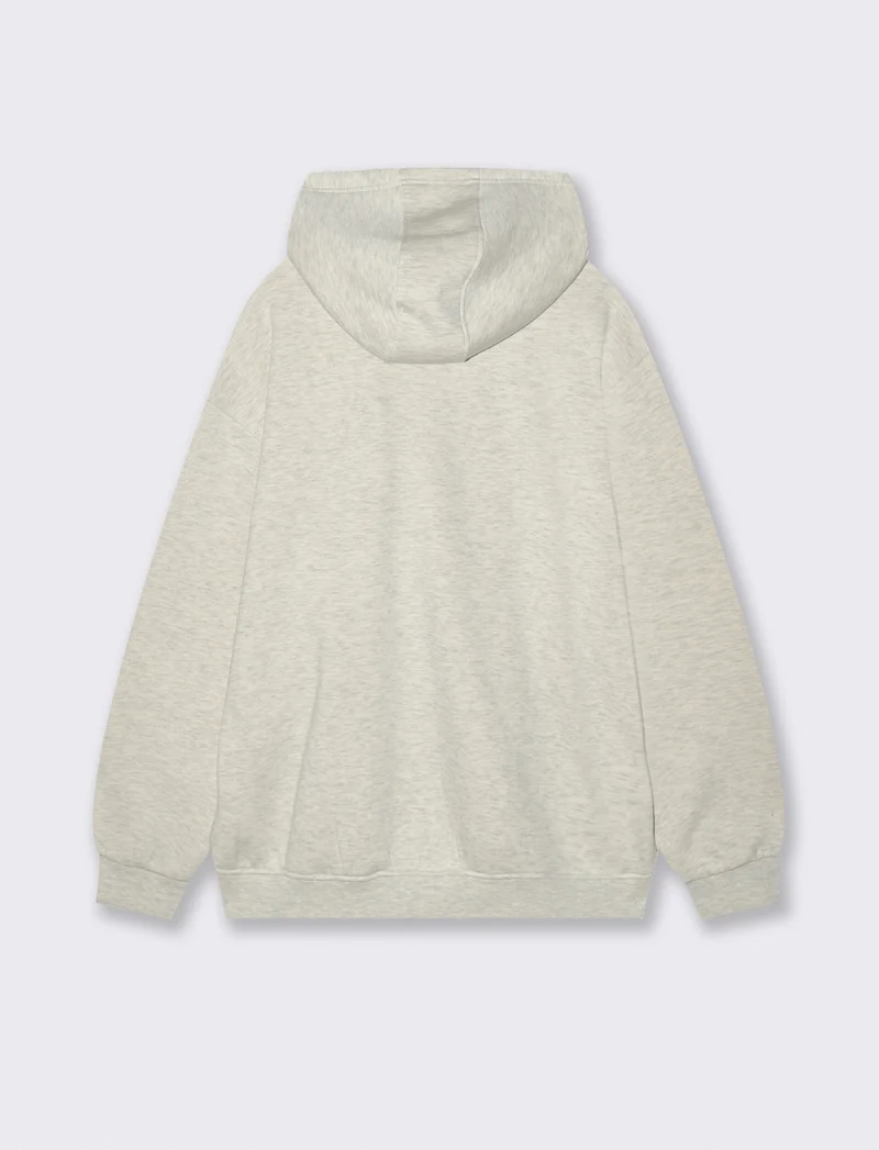 FELPA BOXY FIT CON CAPPUCCIO E STAMPA - Grigio chiaro mel.