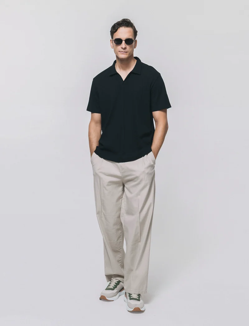 Polo Derby Effetto Maglia a Costine - Nero
