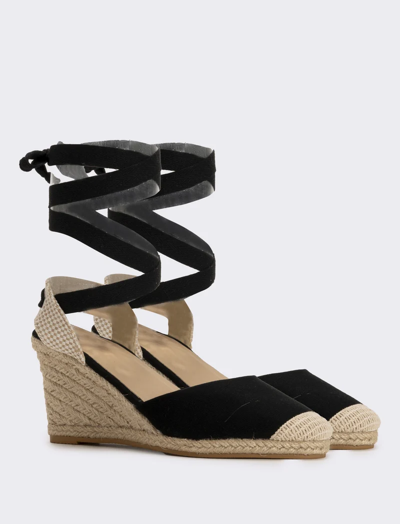 Espadrillas da in tessuto con zeppa - Nero