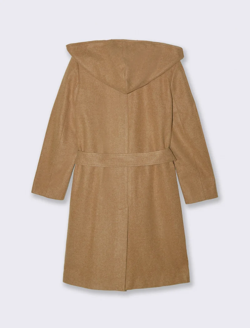 CAPPOTTO CON CAPPUCCIO E CINTA - Cammello
