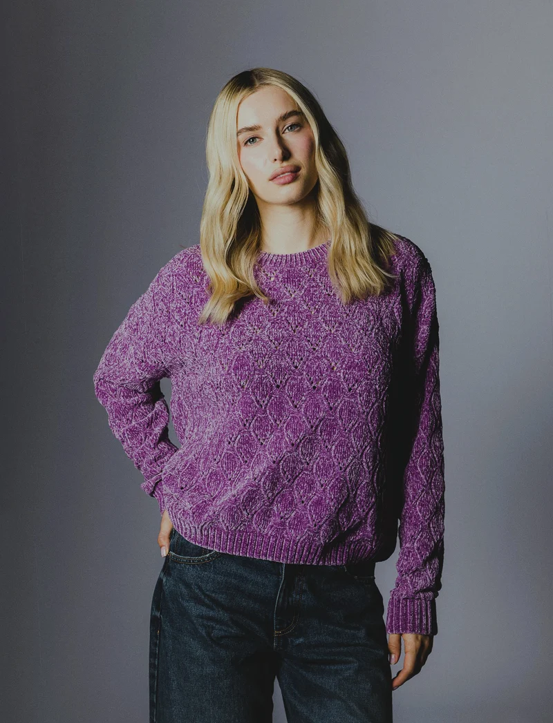 MAGLIA MANICA LUNGA CON INTARSI - Viola malva
