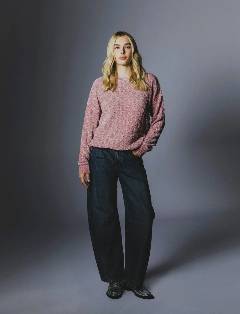 MAGLIA MANICA LUNGA CON INTARSI - Rosa antico