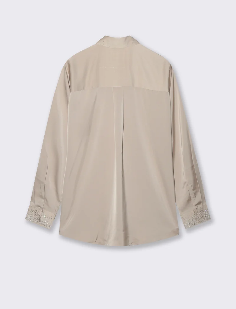 CAMICIA IN SATIN CON STRASS - Beige