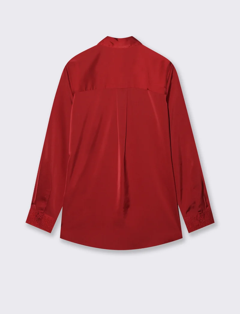 CAMICIA IN SATIN CON STRASS - Rosso