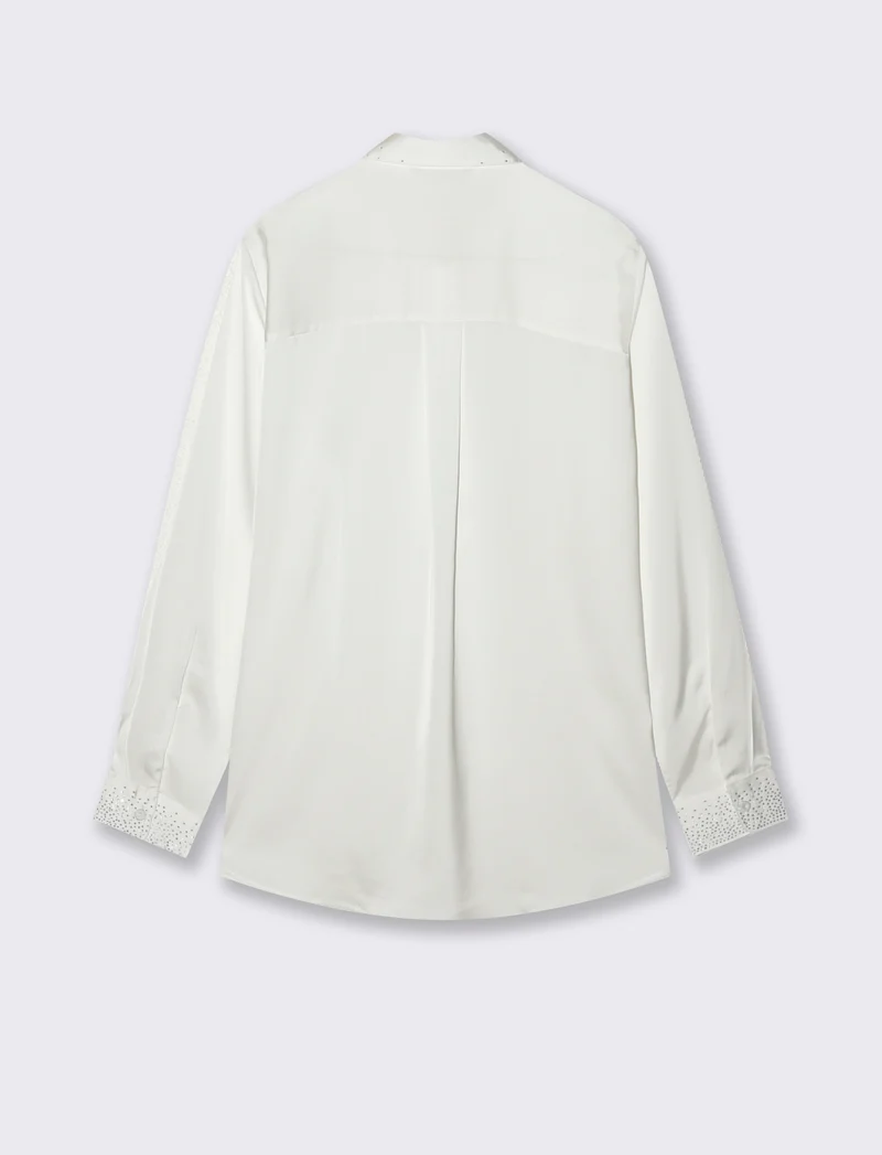 CAMICIA IN SATIN CON STRASS - Bianco latte