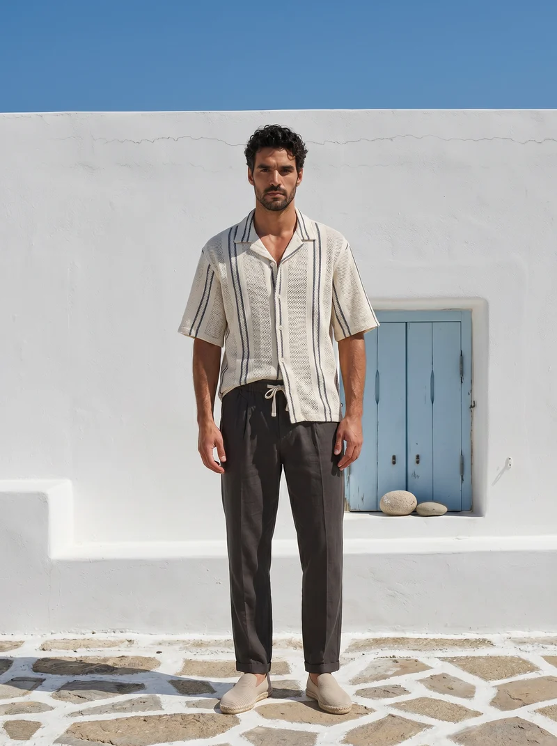 Pantaloni jogger in misto lino con tasche - Moro