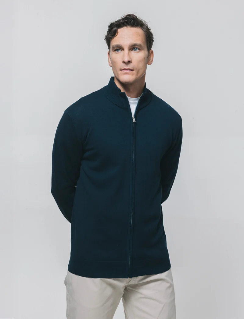 Maglia Cardigan Mezzo Collo Premium - Blu