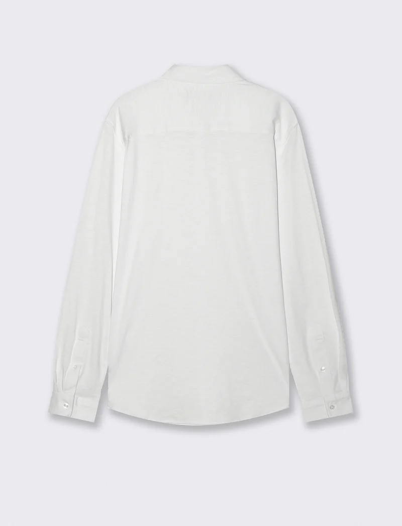 Camicia Jersey Slub Collo Coreano - Bianco