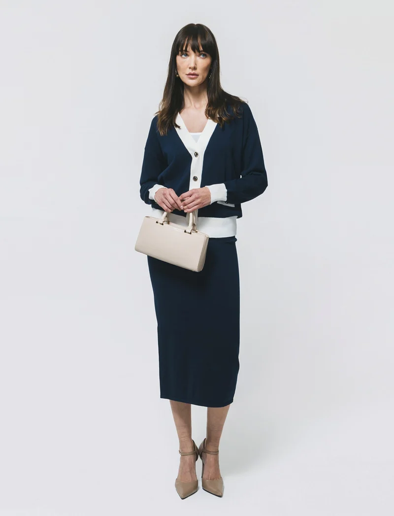 Gonna Longuette con Tasche e Bottoni - Blu