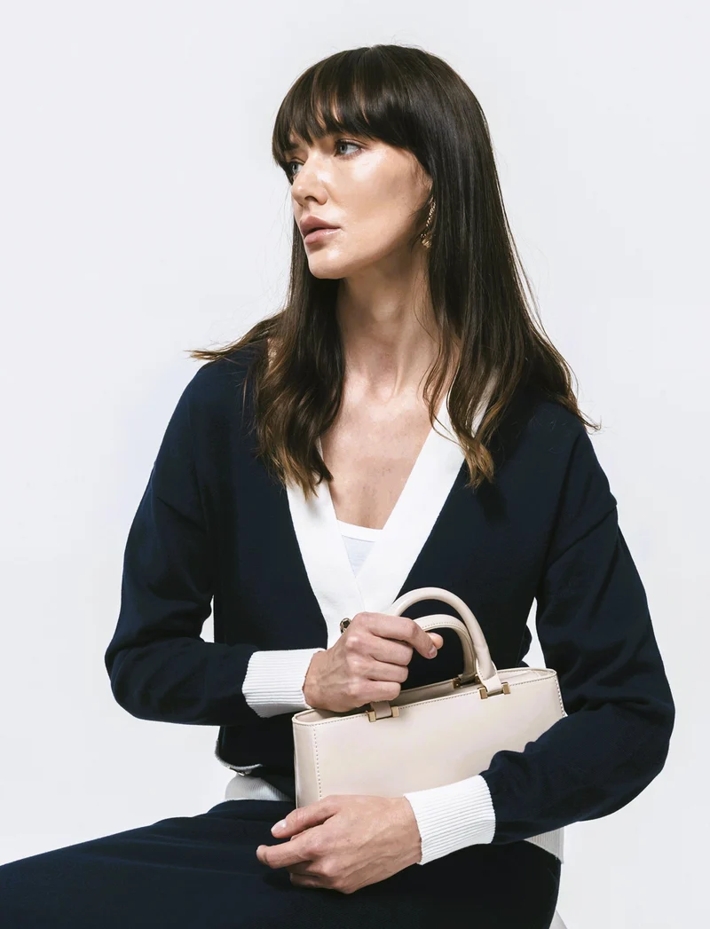 Cardigan Manica Lunga con Bordi Contrastanti - Blu