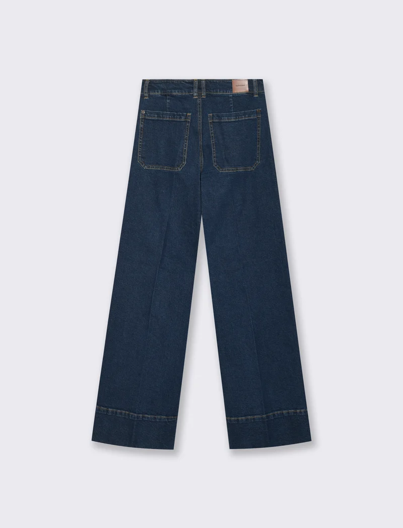 Jeans Gamba Larga con Vita Alta - DENIM SCURO