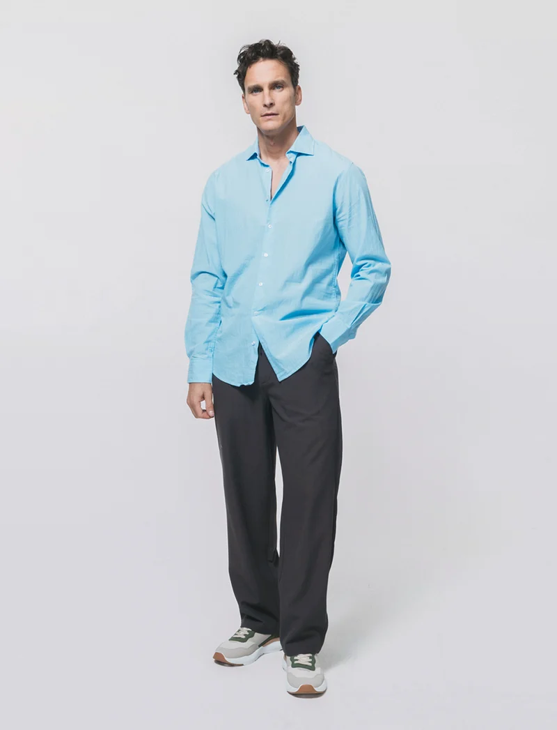 Camicia formale uomo regular fit strutturata - Azzurro