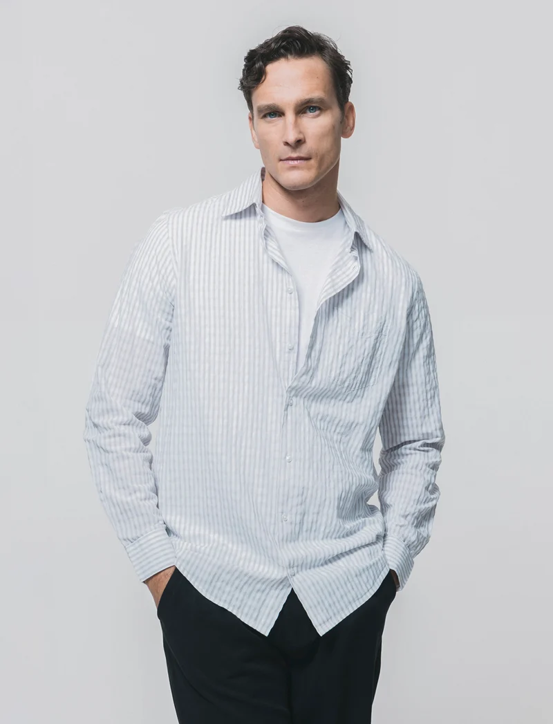 Camicia a righe in cotone da uomo - Beige