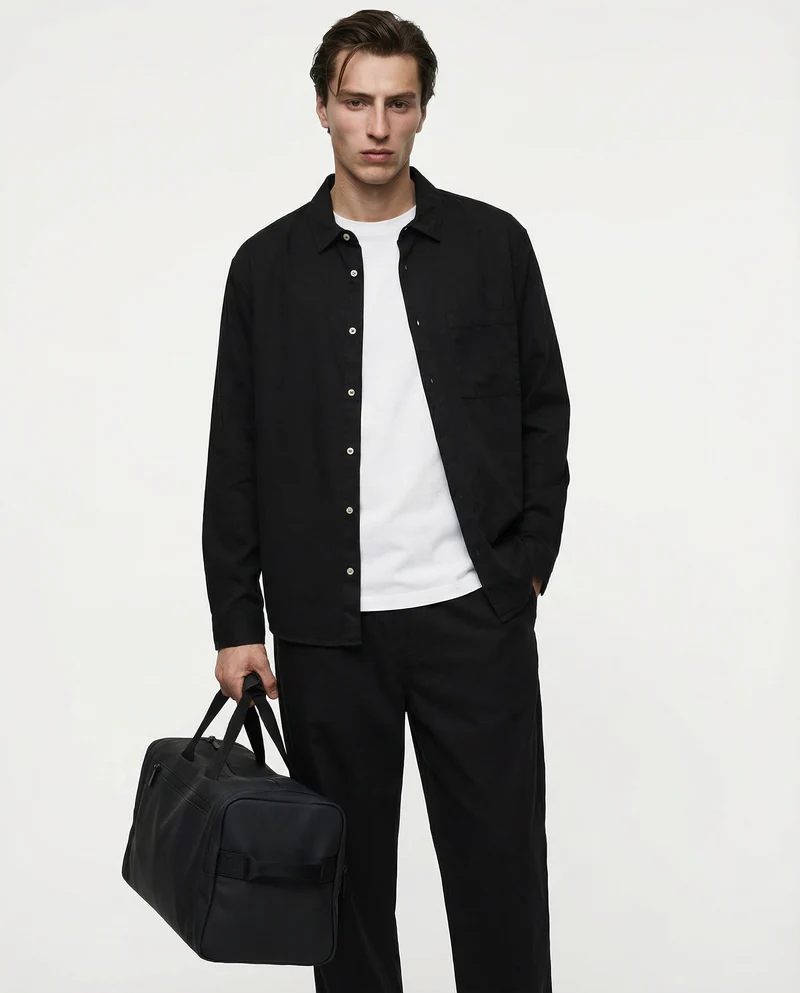 Camicia cropped in lyocell e cotone - Nero