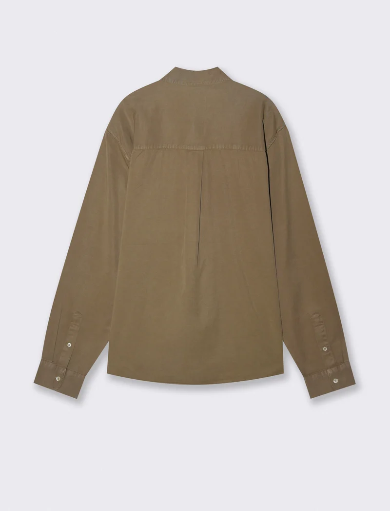 Camicia cropped in lyocell e cotone - Verde kaki