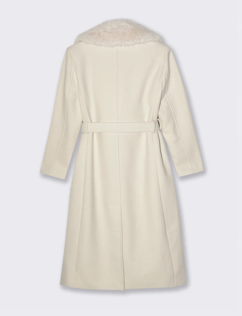CAPPOTTO LUNGO CON COLLO IN FINTA PELLICCIA - Bianco gesso
