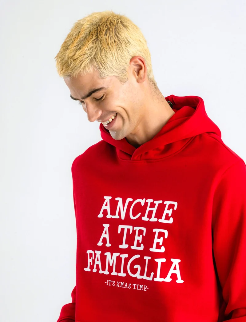 FELPA CON CAPPUCCIO E STAMPA - Rosso
