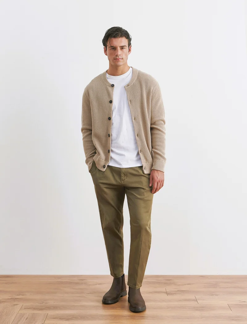 MAGLIA CARDIGAN IN COTONE A COSTE - Beige