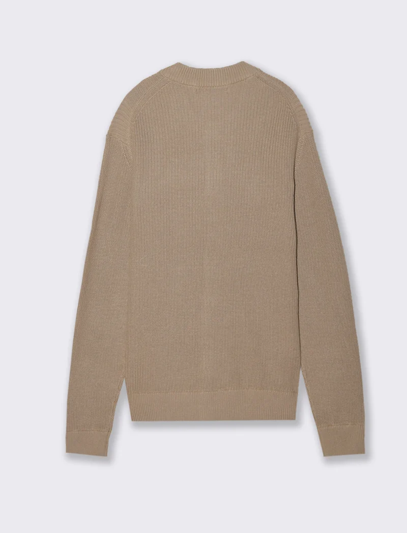 MAGLIA CARDIGAN IN COTONE A COSTE - Beige