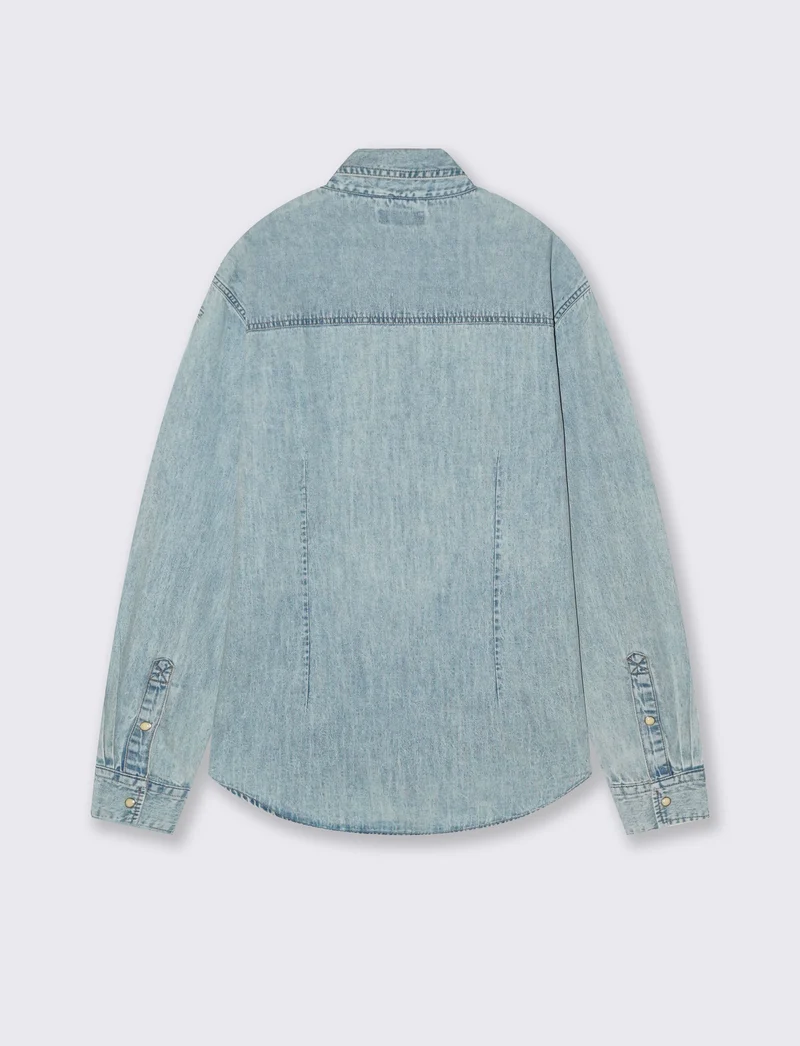Camicia denim regular fit con tasche - Denim chiaro