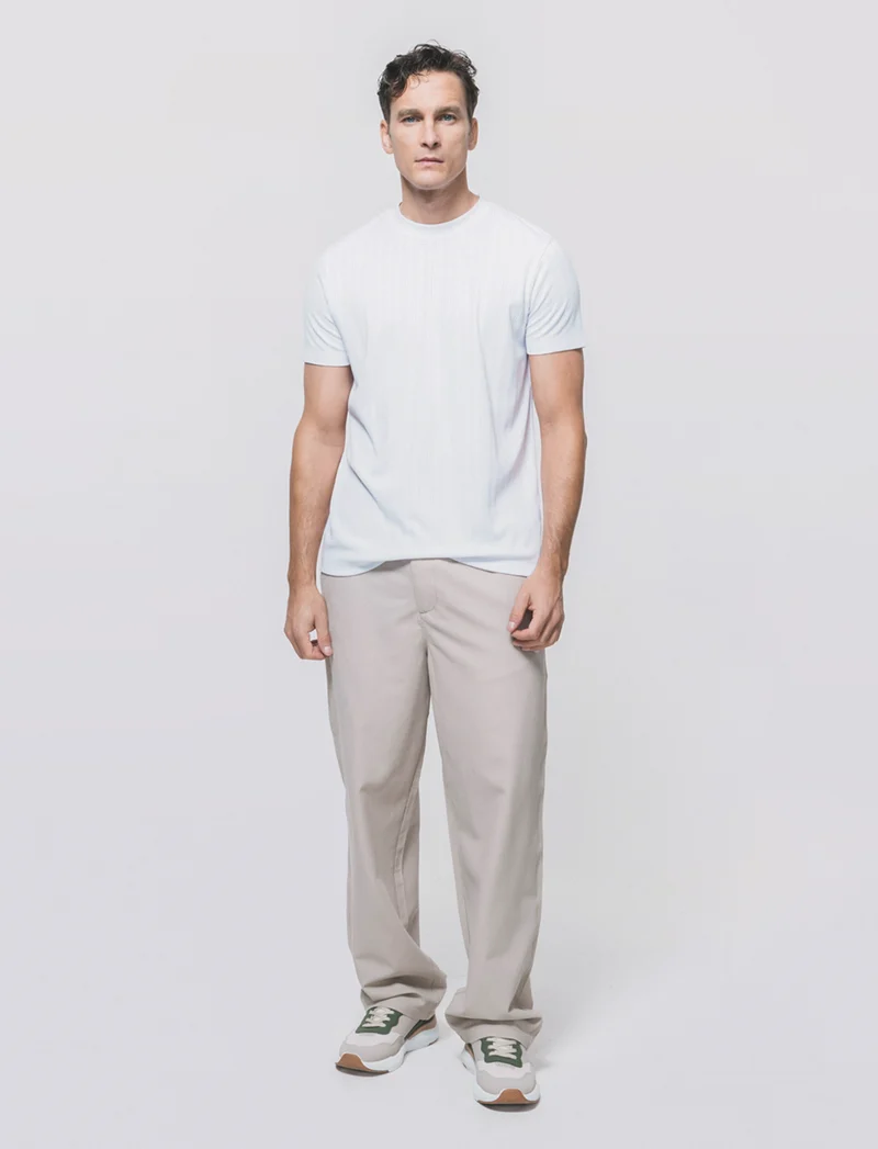 T-shirt a coste effetto maglia girocollo - Bianco