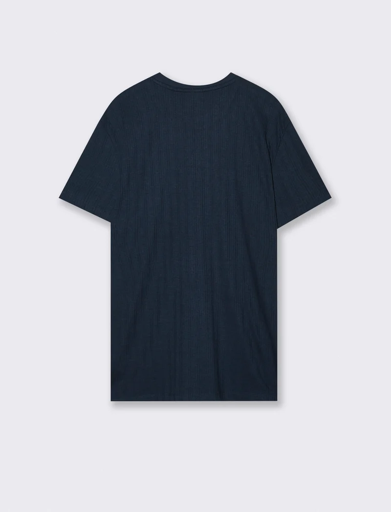 T-shirt a coste effetto maglia girocollo - Blu