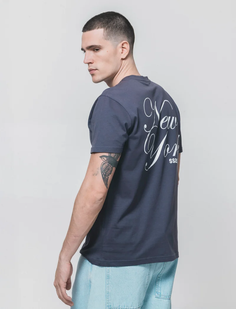 T-shirt girocollo cotone con stampe - Viola