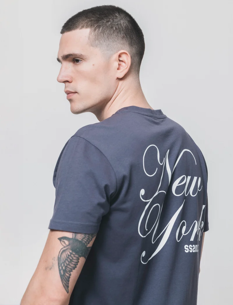 T-shirt girocollo cotone con stampe - Viola