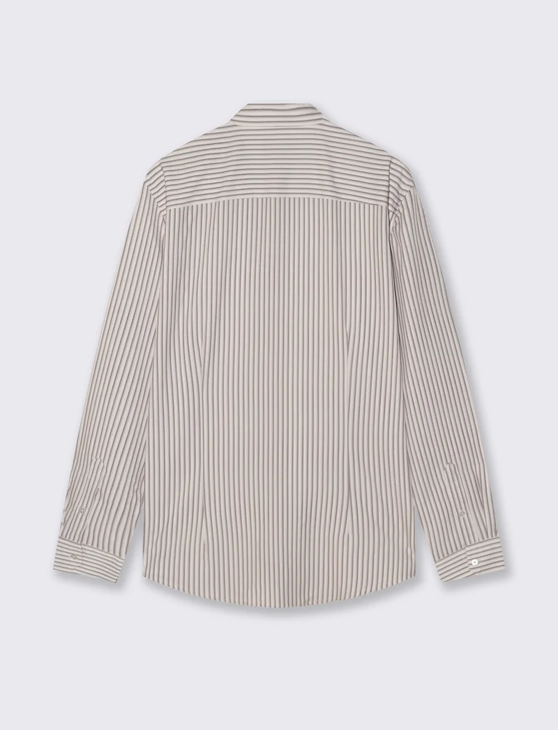Camicia slim fit a righe in tessuto tecnico - Beige