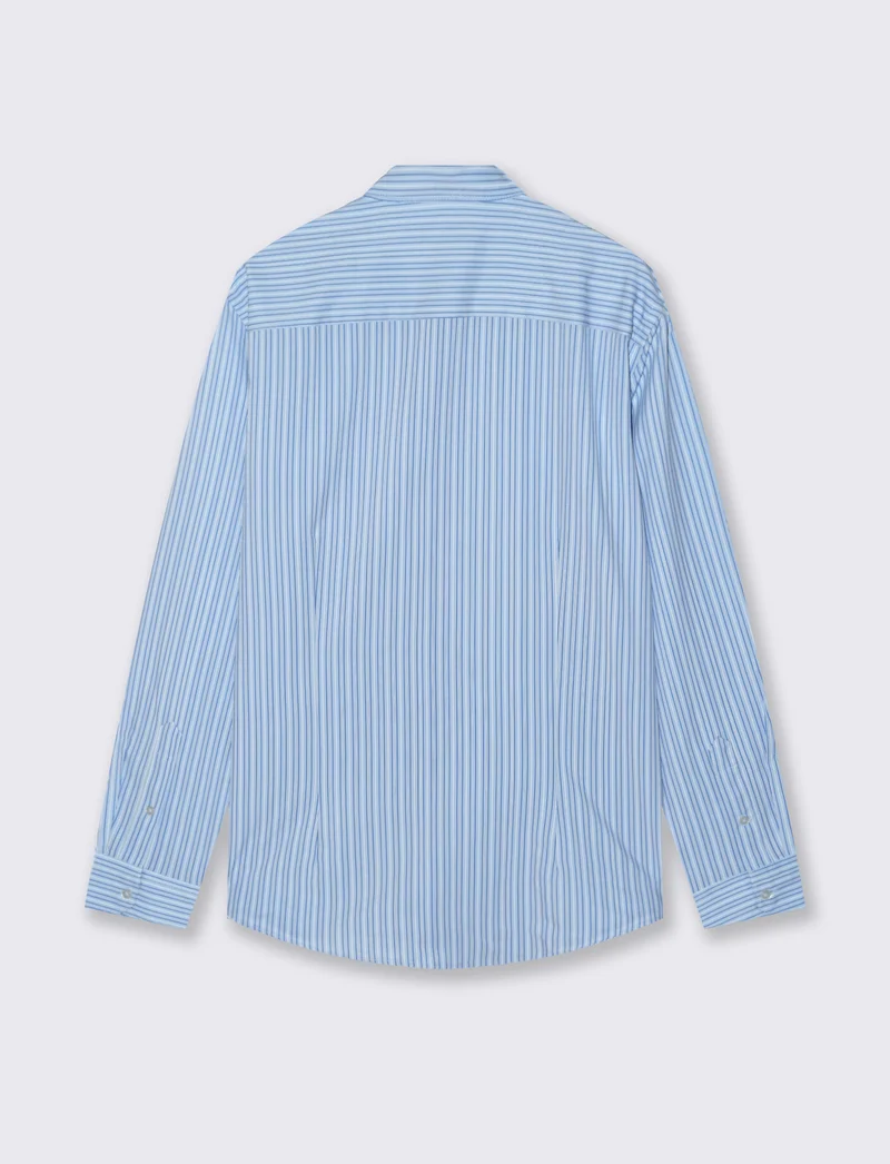 Camicia slim fit a righe in tessuto tecnico - Celeste