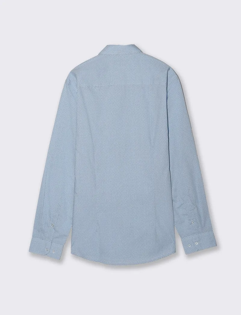 Camicia Regular Fit Micro Fantasia - Celeste