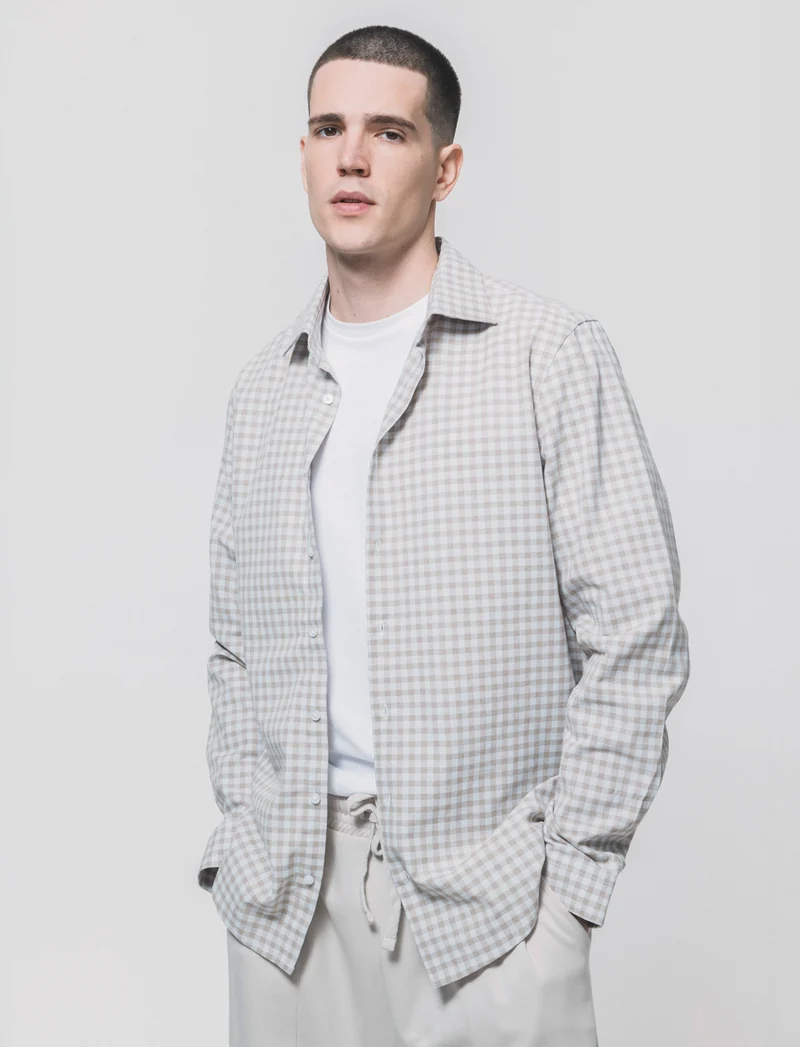 Camicia a quadri regular fit in cotone - Verde salvia