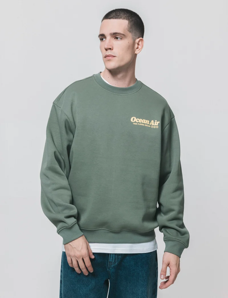 Felpa girocollo con stampe a contrasto - Verde